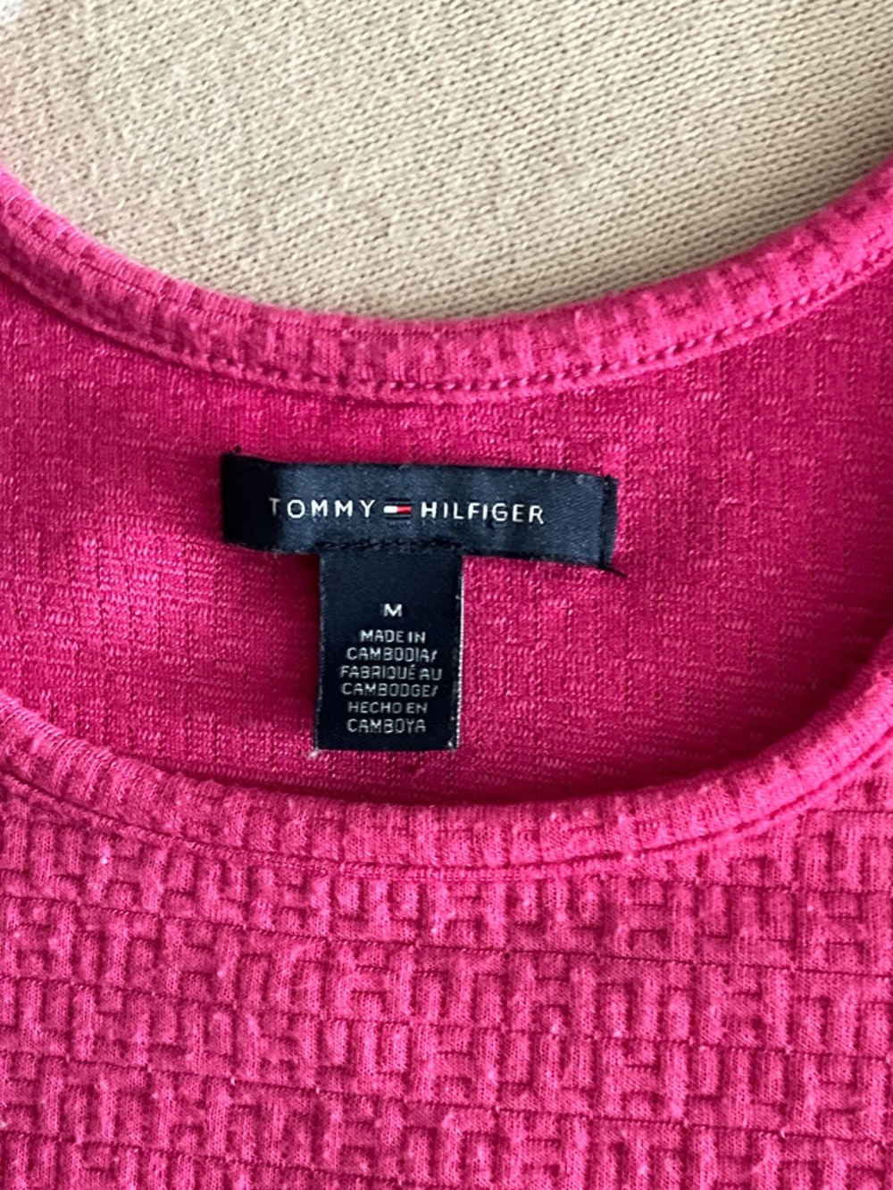 Tommy Hilfiger Flag Logo Crop Tank Top Medium Hot Pink Textured Waffle Sleeveles - Picture 4 of 5